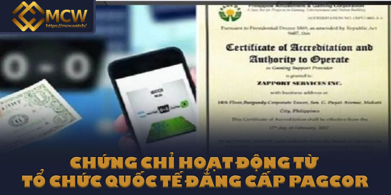 Chứng chỉ hoạt động từ tổ chức quốc tế đẳng cấp PAGCOR